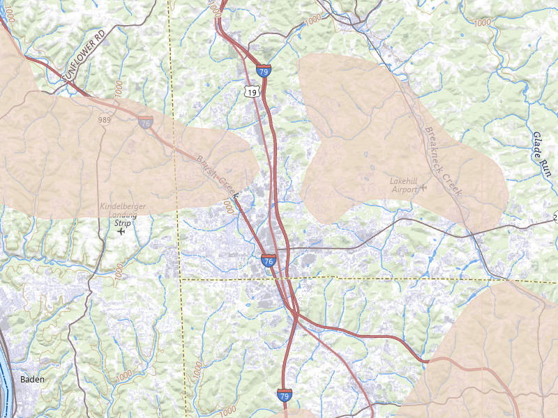 Radar-estimated hail-size map of the storm over Cranberry Township, PA on Sep 3, 2026