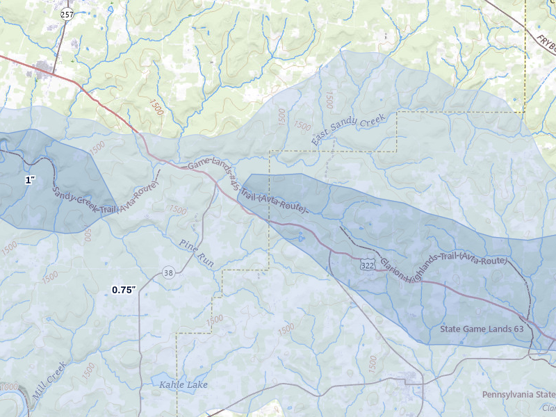 NEXRAD radar-signature map of the hail storm over Cranberry, PA on Mar 22, 2026