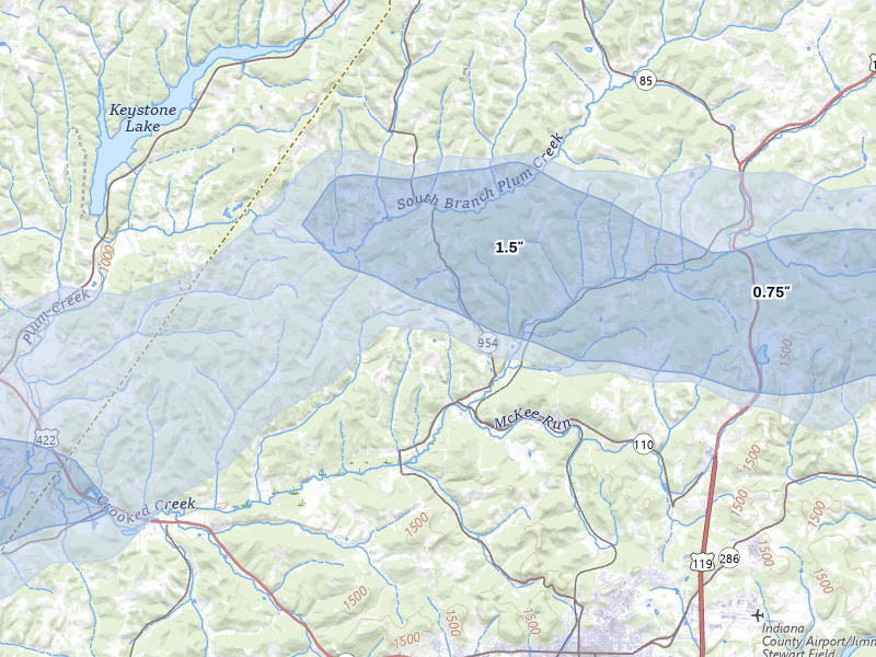 NEXRAD radar-signature map of the hail over Creekside, PA