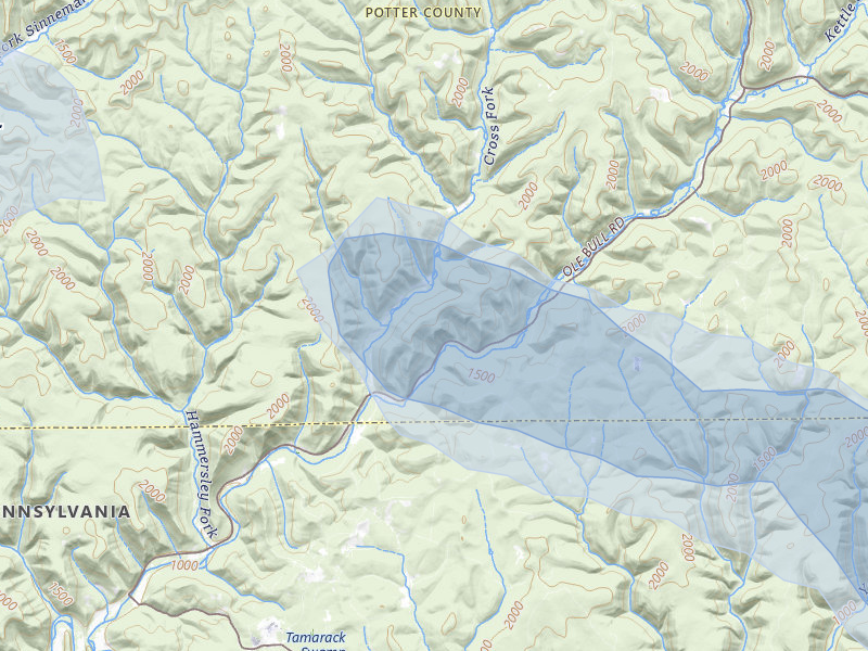 NEXRAD radar-signature map of the hail storm over Cross Fork, PA on Jul 3, 2026