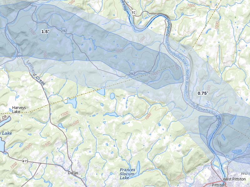 NEXRAD radar-signature map of the hail over Dallas, PA