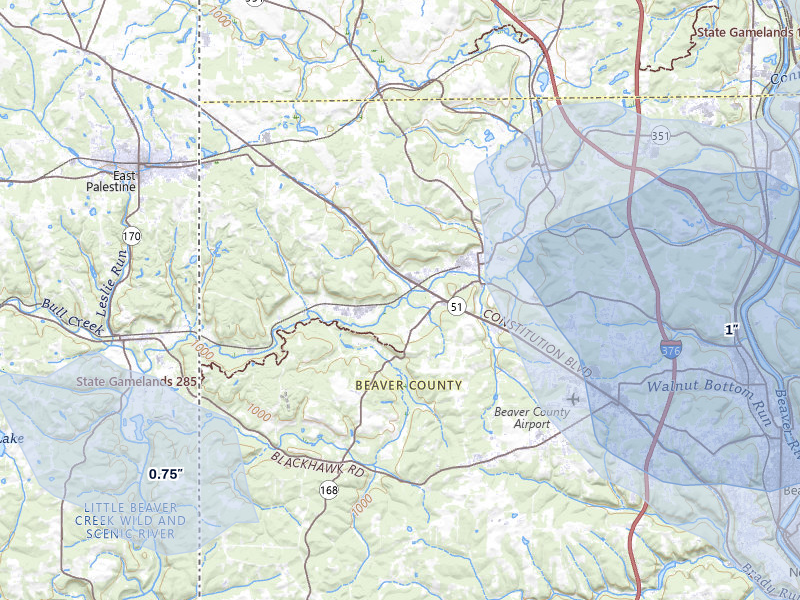 NEXRAD radar-signature map of the hail over Darlington, PA
