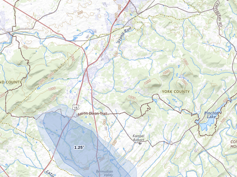 NEXRAD radar-signature map of the hail over Dillsburg, PA
