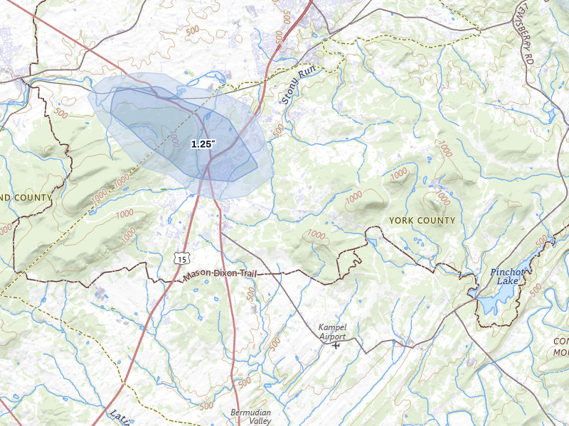 NEXRAD radar-signature map of the hail over Dillsburg, PA