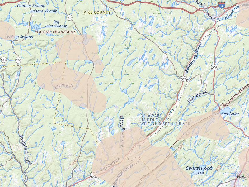 Radar-estimated hail-size map of the storm over Dingmans Ferry, PA on Jul 3, 2026
