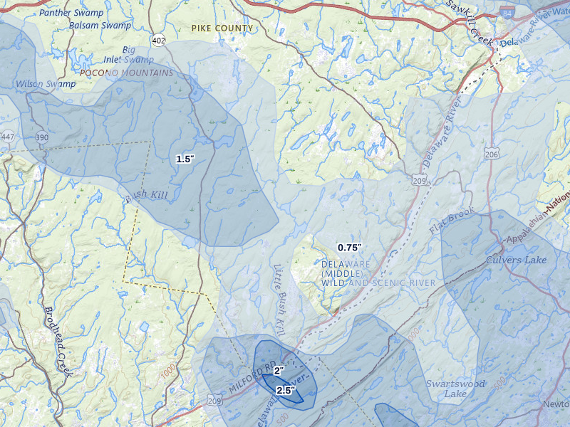 NEXRAD radar-signature map of the hail over Dingmans Ferry, PA