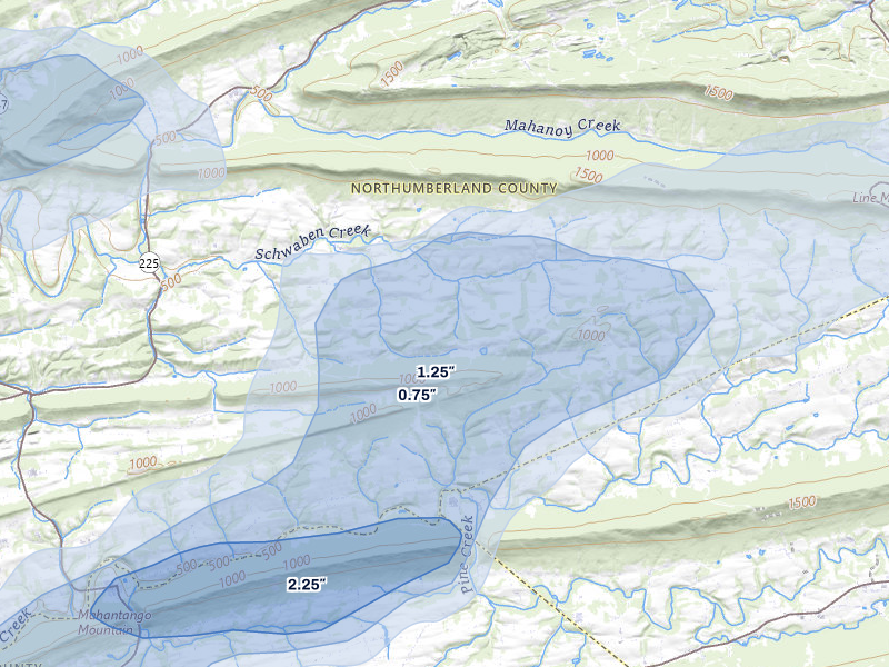 NEXRAD radar-signature map of the hail storm over Dornsife, PA on Jun 6, 2026