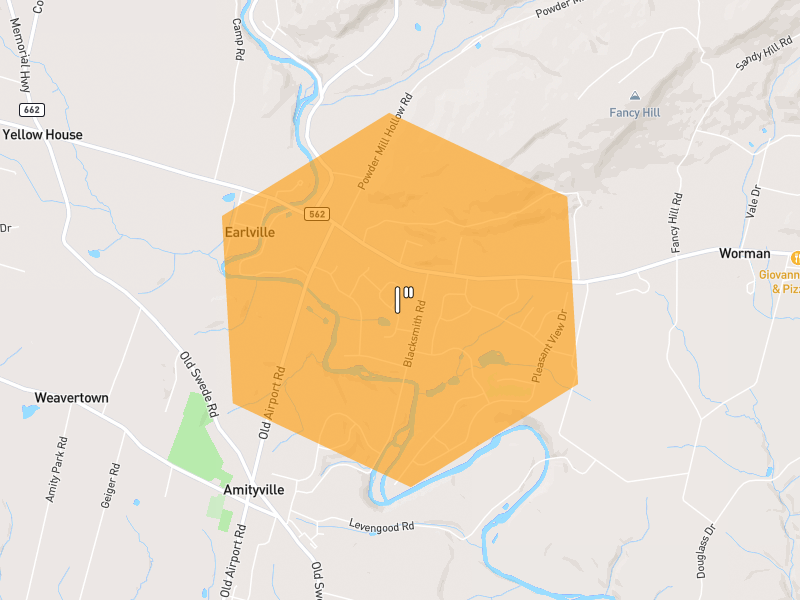 Hail map of Douglassville, PA on Jul 5, 2026, hail up to 1"