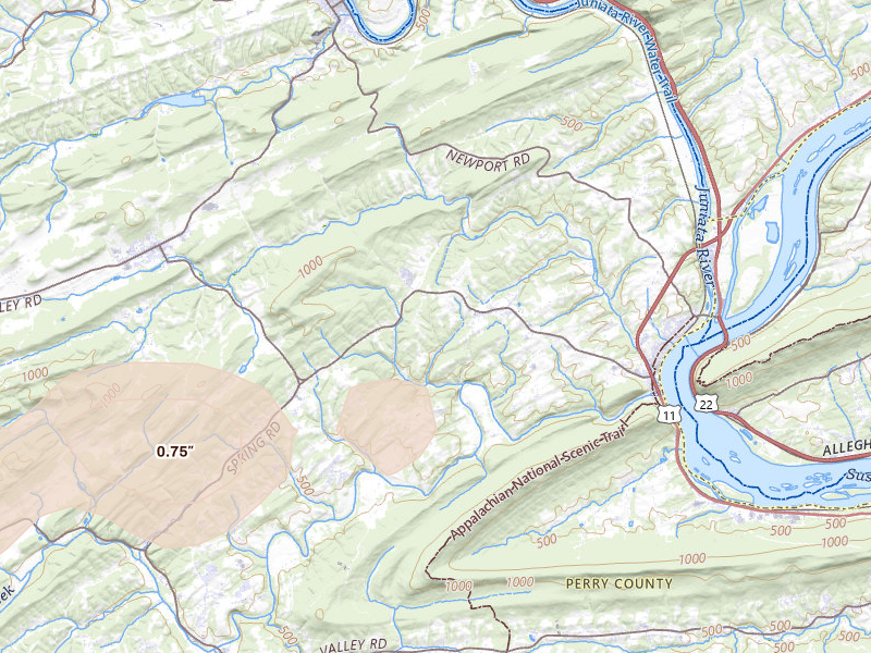 Radar-estimated hail-size map of the storm over Duncannon, PA