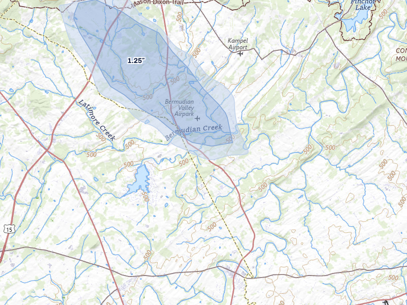 NEXRAD radar-signature map of the hail over East Berlin, PA