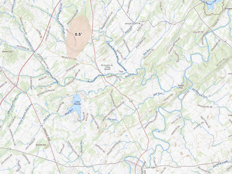 Radar-estimated hail-size map of the storm over East Berlin, PA