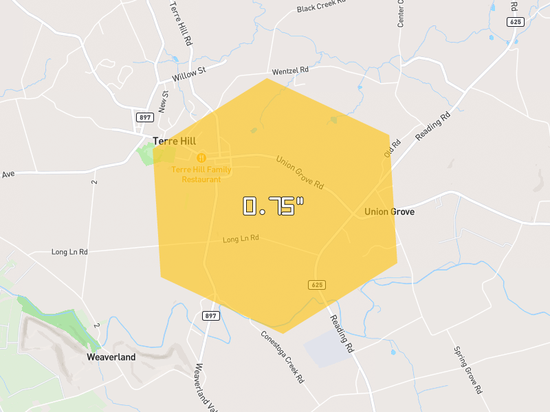 Hail map of East Earl, PA on Jul 4, 2026, hail up to 0.75"