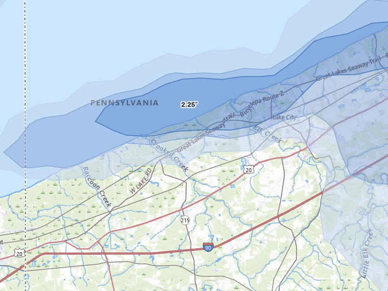 NEXRAD radar-signature map of the hail over East Springfield, PA