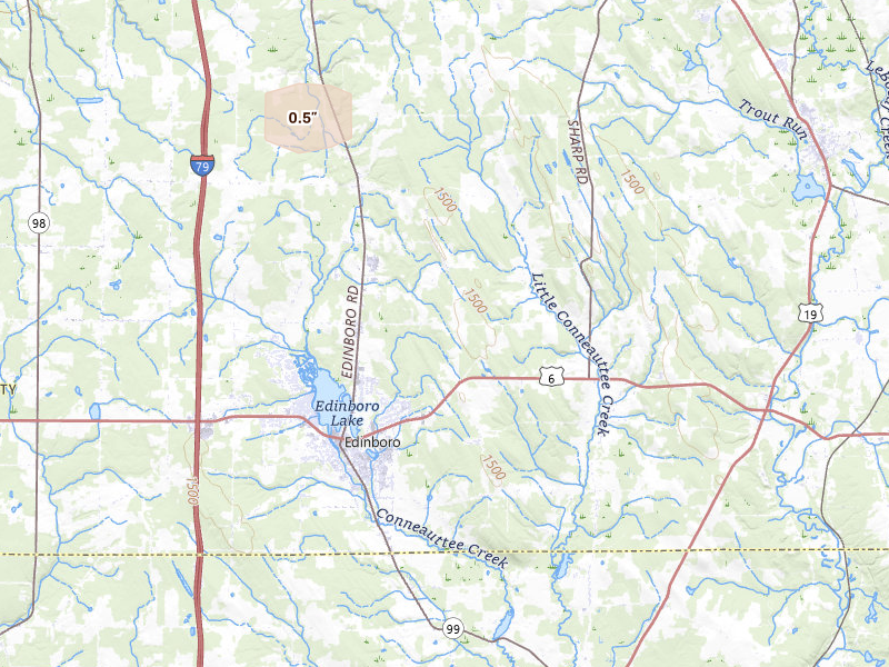 Radar-estimated hail-size map of the storm over Edinboro, PA