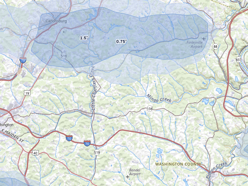 NEXRAD radar-signature map of the hail storm over Eighty Four, PA on May 13, 2026