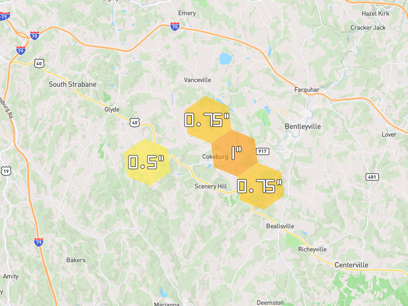 Hail map of Eighty Four, PA on Jul 4, 2026, hail up to 1"