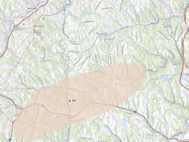 Radar-estimated hail-size map of the storm over Eighty Four, PA