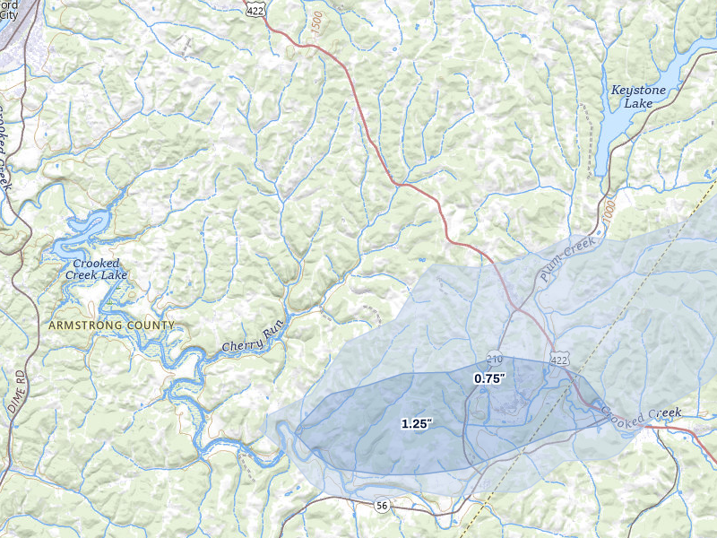 NEXRAD radar-signature map of the hail over Elderton, PA