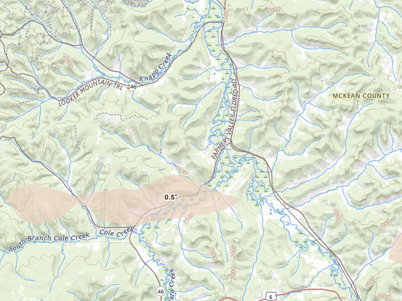 Radar-estimated hail-size map of the storm over Eldred, PA