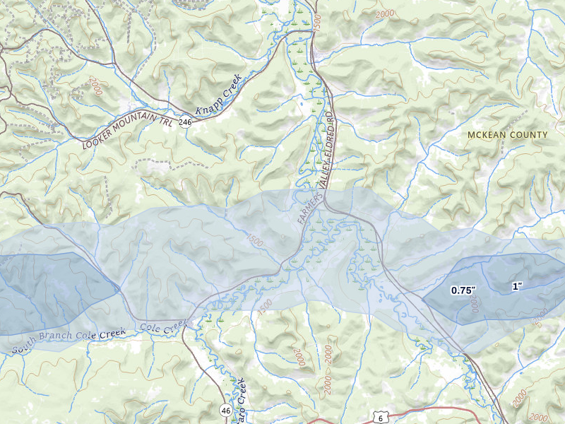 NEXRAD radar-signature map of the hail storm over Eldred, PA on May 13, 2026