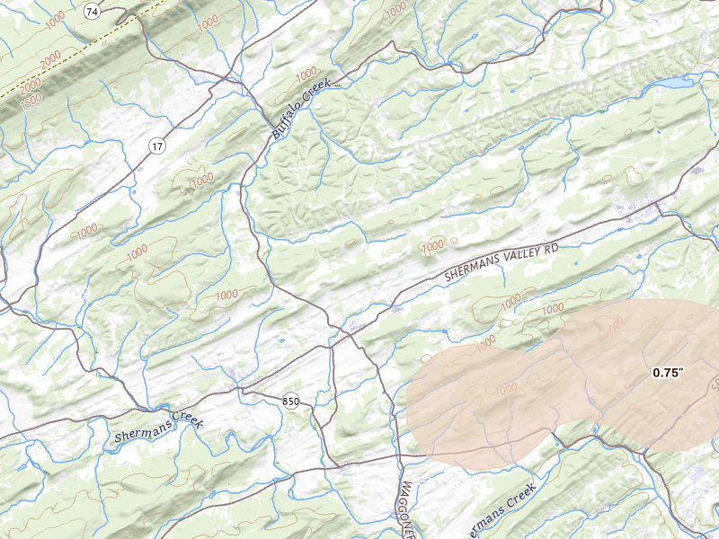 Radar-estimated hail-size map of the storm over Elliottsburg, PA