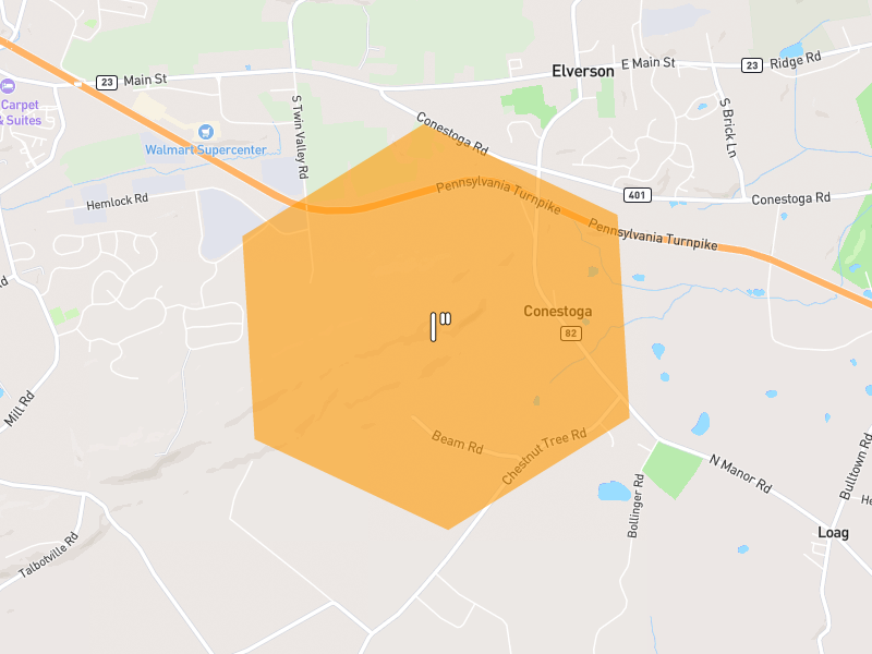 Hail map of Elverson, PA on Jul 5, 2026, hail up to 1"