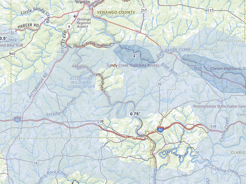 NEXRAD radar-signature map of the hail storm over Emlenton, PA on Mar 22, 2026