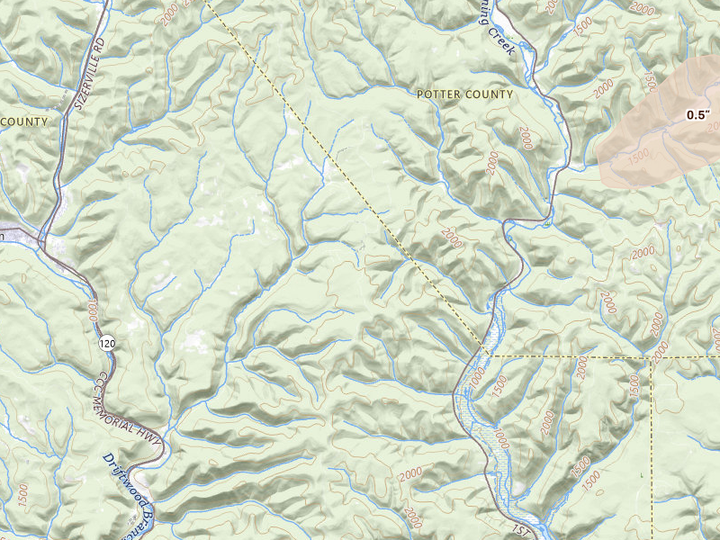 Radar-estimated hail-size map of the storm over Emporium, PA on May 13, 2026