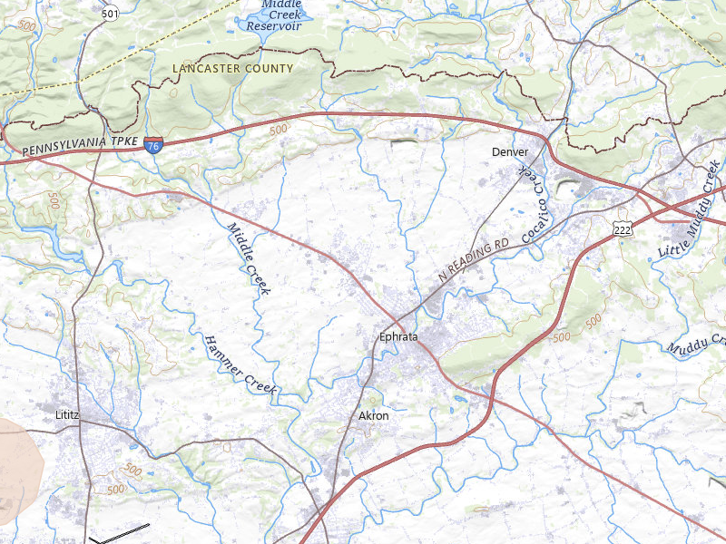 Radar-estimated hail-size map of the storm over Ephrata, PA on Jul 4, 2026