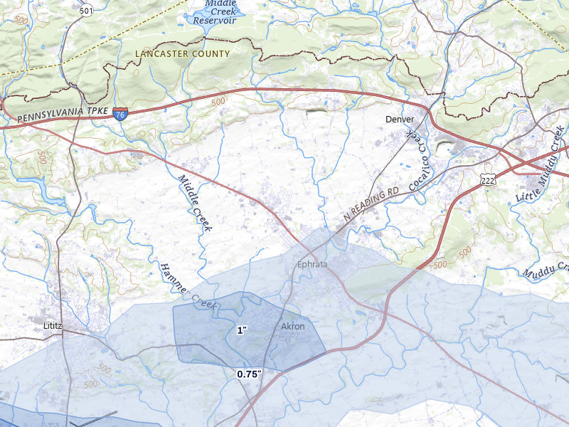 NEXRAD radar-signature map of the hail over Ephrata, PA