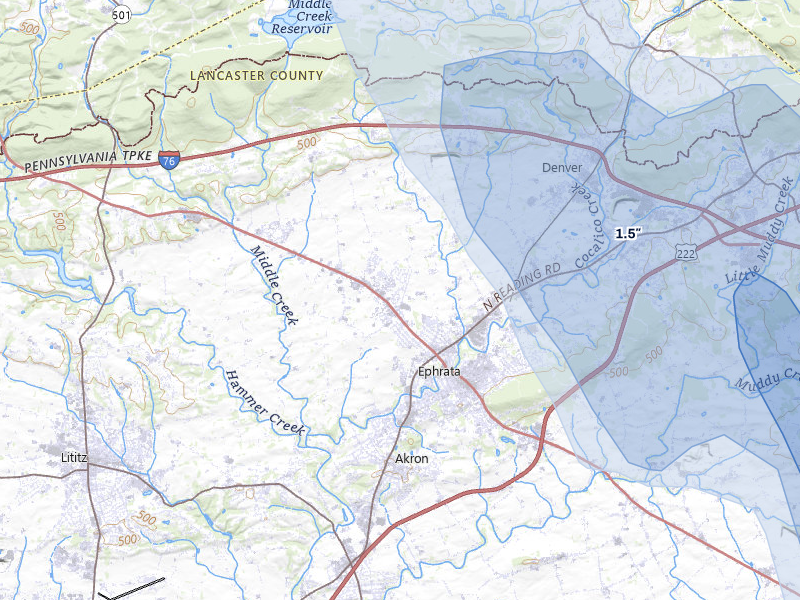 NEXRAD radar-signature map of the hail storm over Ephrata, PA on Sep 1, 2026