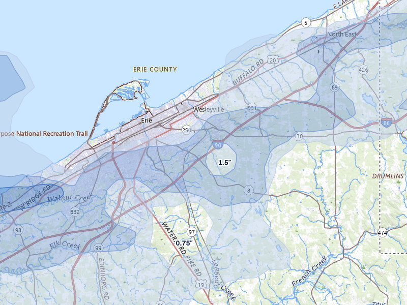NEXRAD radar-signature map of the hail over Erie, PA