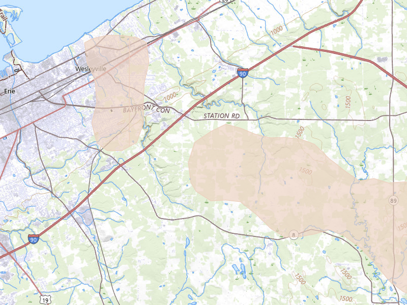 Radar-estimated hail-size map of the storm over Erie, PA on Sep 1, 2026