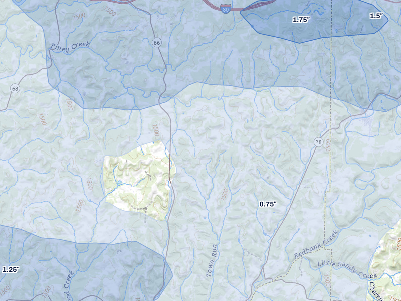 NEXRAD radar-signature map of the hail storm over Fairmount City, PA on Mar 22, 2026