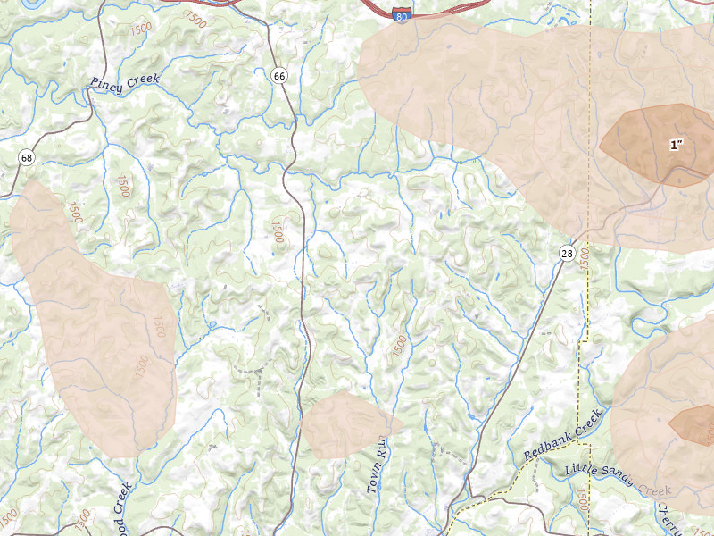 Radar-estimated hail-size map of the storm over Fairmount City, PA on Jul 3, 2026