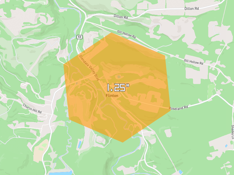 Hail map of Flinton, PA on Jul 4, 2026, hail up to 1.25"