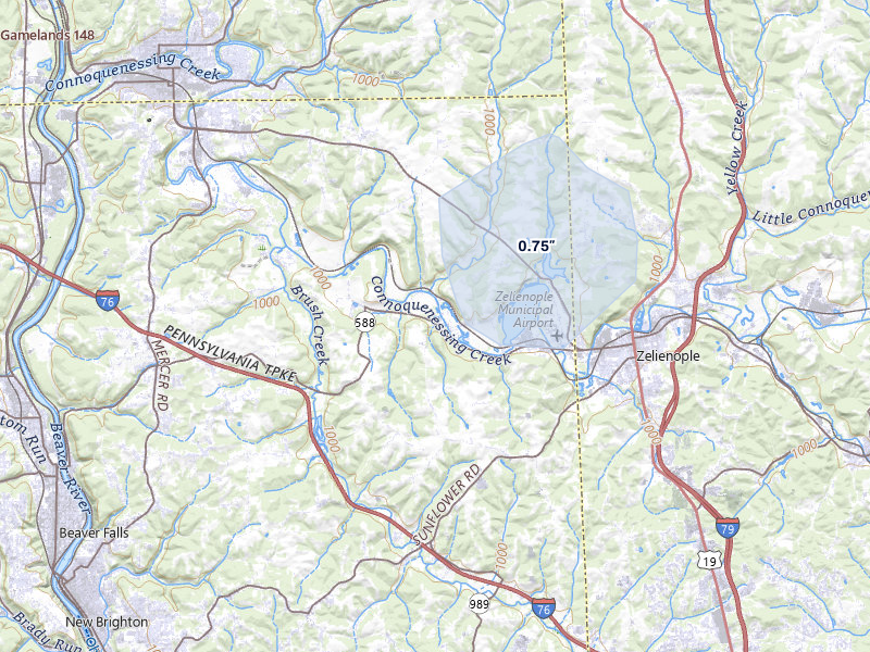 NEXRAD radar-signature map of the hail storm over Fombell, PA on May 13, 2026