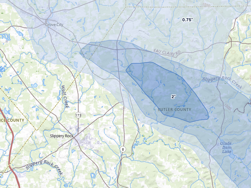 NEXRAD radar-signature map of the hail storm over Forestville, PA on Jul 3, 2026