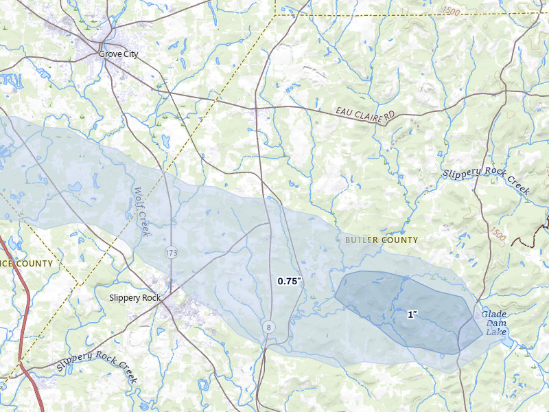 NEXRAD radar-signature map of the hail storm over Forestville, PA on Jul 5, 2026