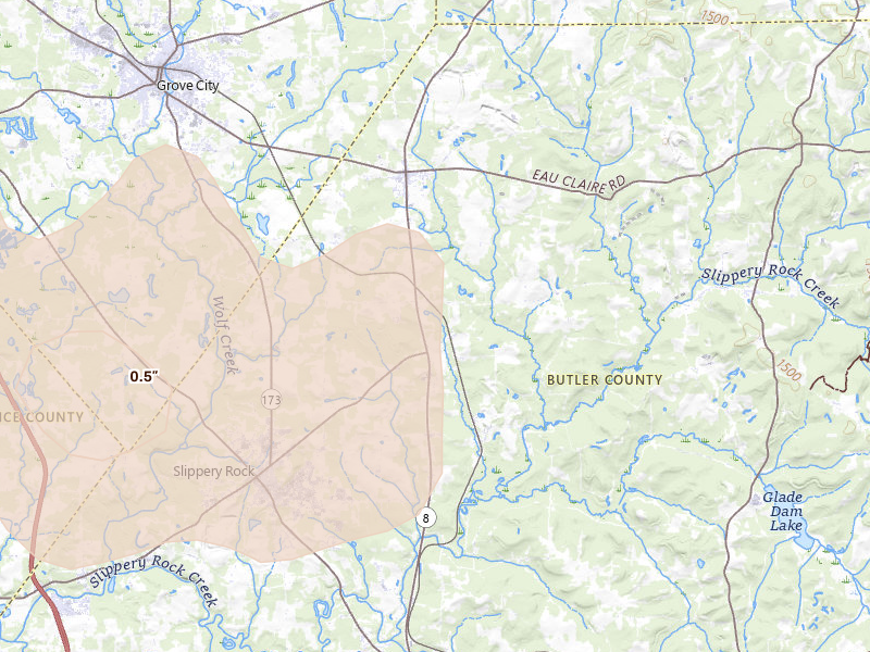 Radar-estimated hail-size map of the storm over Forestville, PA