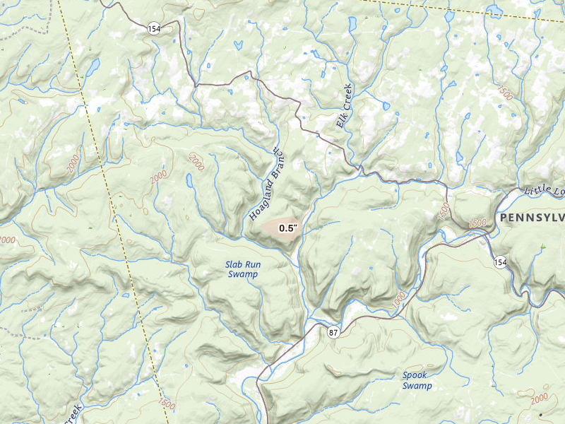 Radar-estimated hail-size map of the storm over Forksville, PA on Jun 11, 2026