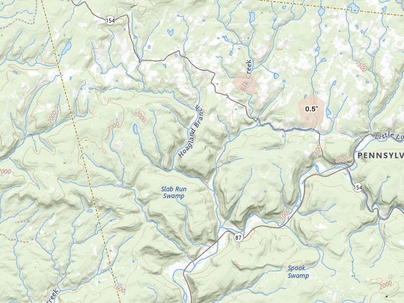 Radar-estimated hail-size map of the storm over Forksville, PA on Jul 3, 2026
