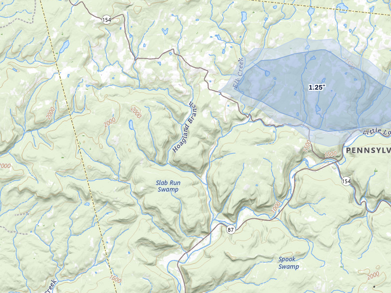 NEXRAD radar-signature map of the hail over Forksville, PA