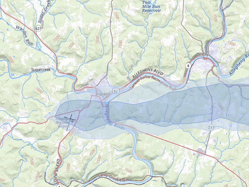 NEXRAD radar-signature map of the hail storm over Franklin, PA on May 13, 2026
