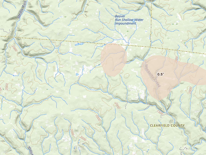 Radar-estimated hail-size map of the storm over Frenchville, PA on Sep 2, 2026