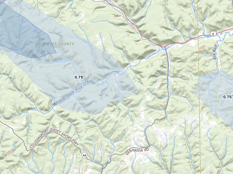 NEXRAD radar-signature map of the hail storm over Galeton, PA on Jul 3, 2026