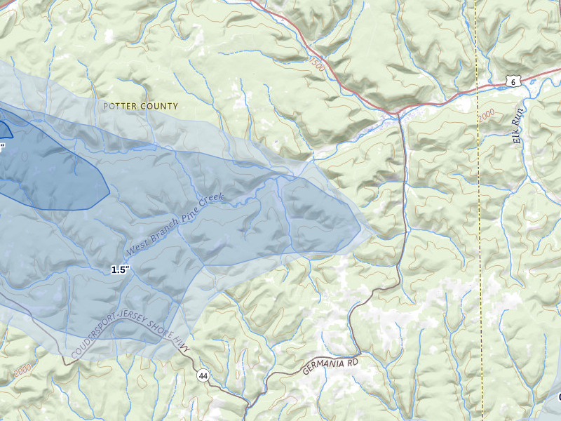 NEXRAD radar-signature map of the hail over Galeton, PA