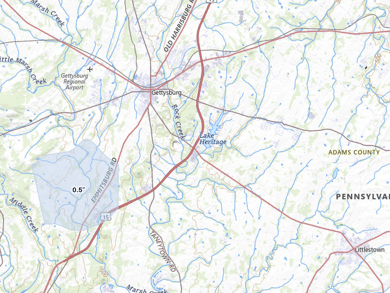 NEXRAD radar-signature map of the hail over Gettysburg, PA