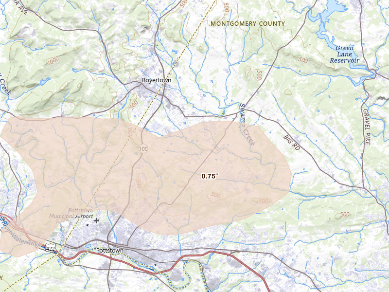 Radar-estimated hail-size map of the storm over Gilbertsville, PA
