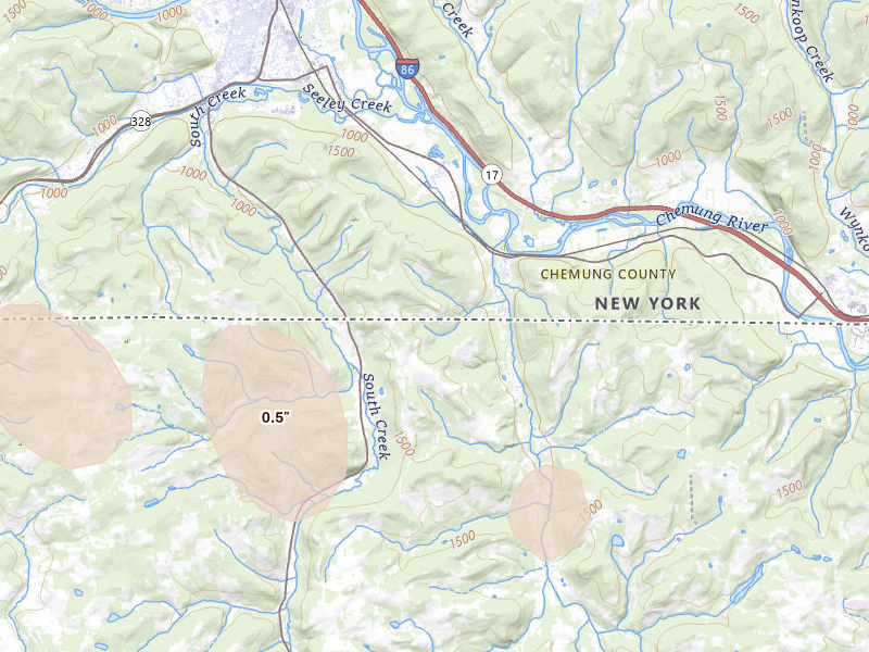 Radar-estimated hail-size map of the storm over Gillett, PA